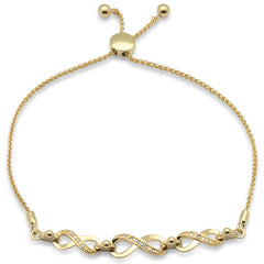 SPECIAL!.05ct G SI 14K Yellow Gold Diamond Infinity Adjustable Bola Bracelet 7" Long Adjustable