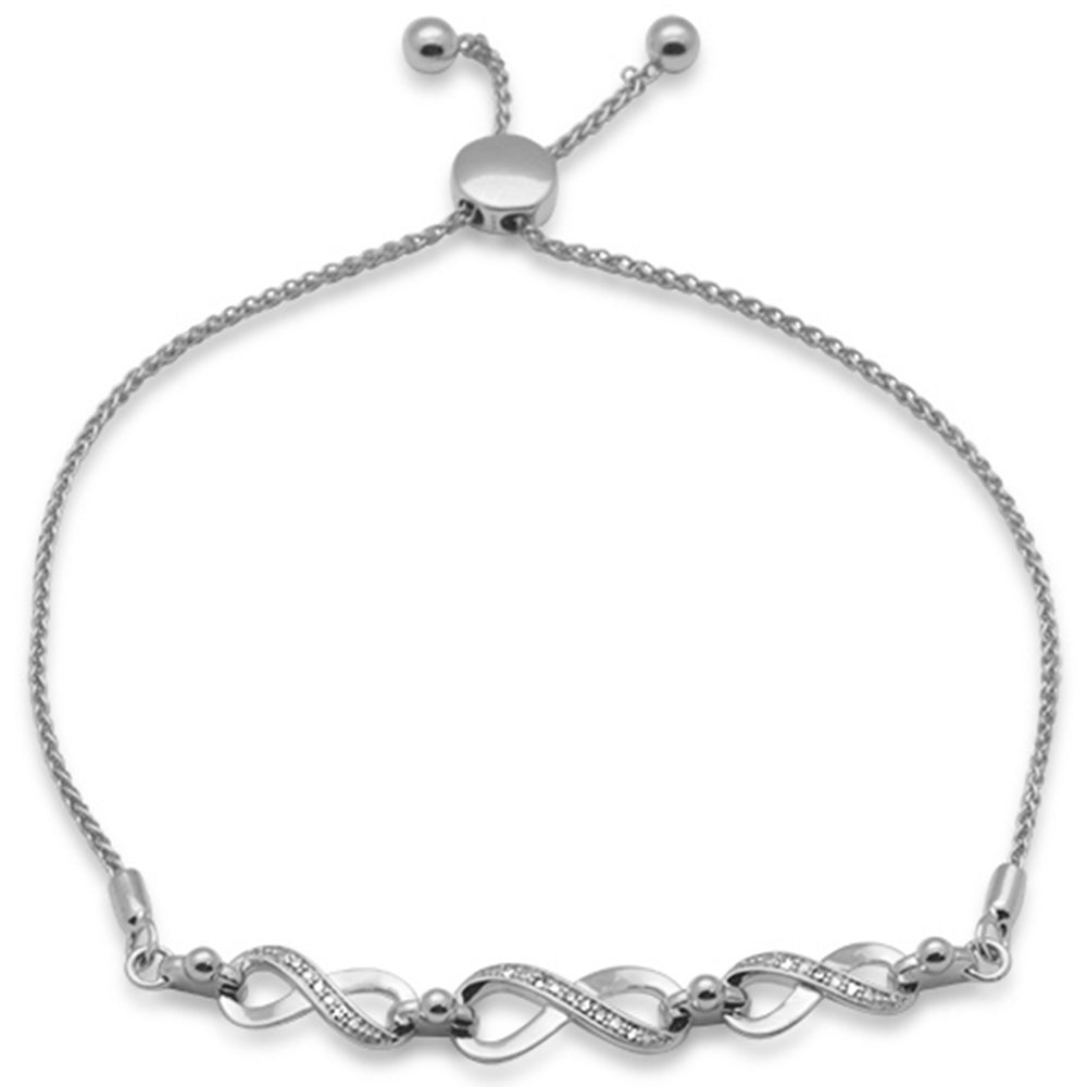 SPECIAL!.05ct G SI 14K White Gold Diamond Infinity Adjustable Bola Bracelet 7" Long Adjustable