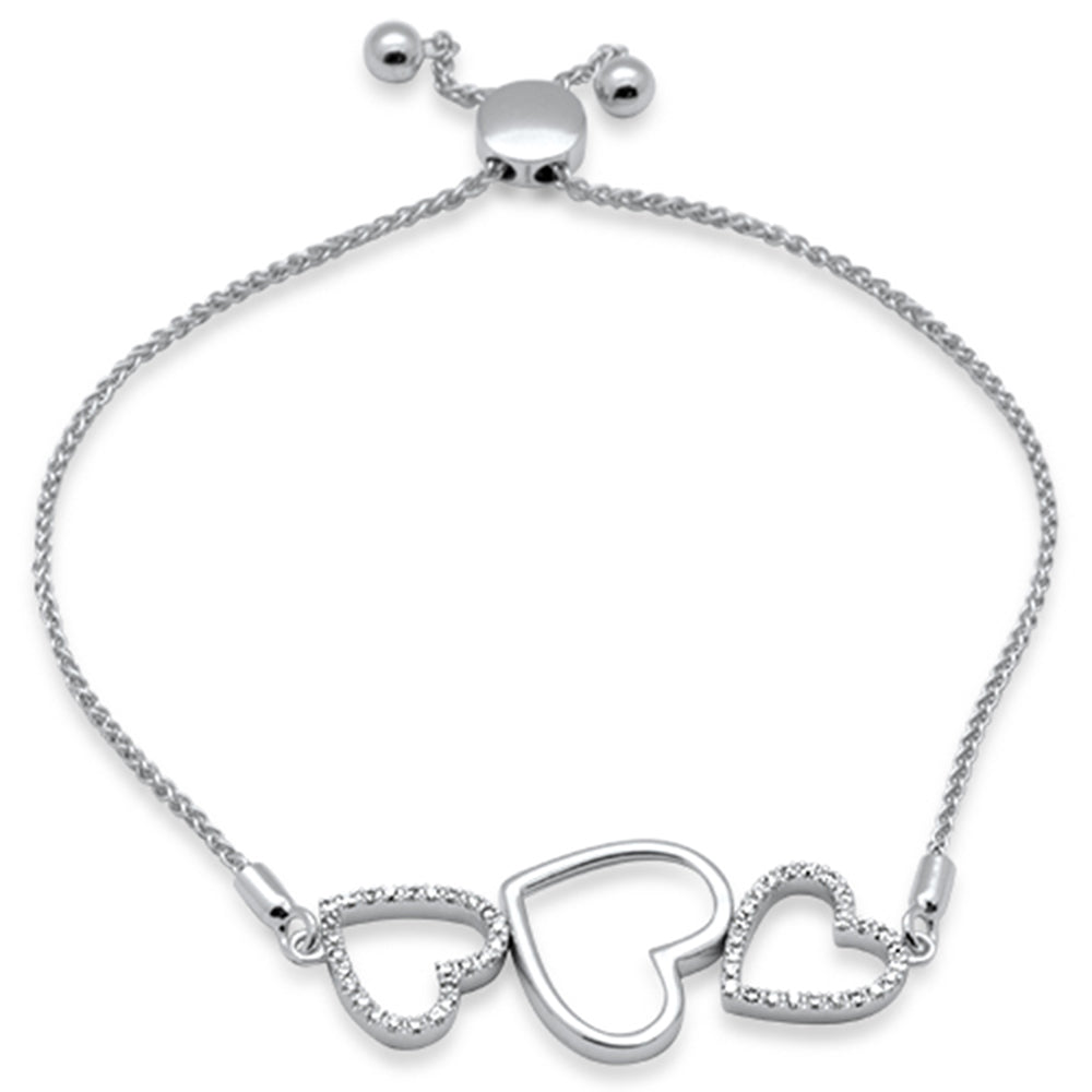 SPECIAL!.20ct G SI 14K White Gold Diamond Heart Shape Adjustable Bola Bracelet 7.25" Long Adjustable