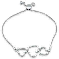 SPECIAL!.20ct G SI 14K White Gold Diamond Heart Shape Adjustable Bola Bracelet 7.25" Long Adjustable