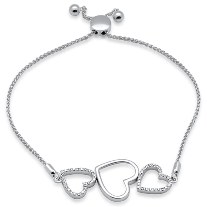 SPECIAL!.20ct G SI 14K White Gold Diamond Heart Shape Adjustable Bola Bracelet 7.25" Long Adjustable