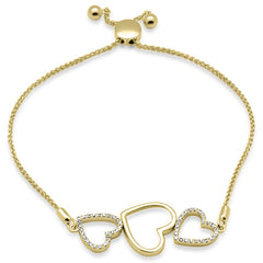 SPECIAL!.20ct G SI 14K Yellow Gold Diamond Heart Shape Adjustable Bola Bracelet 7.25" Long Adjustable