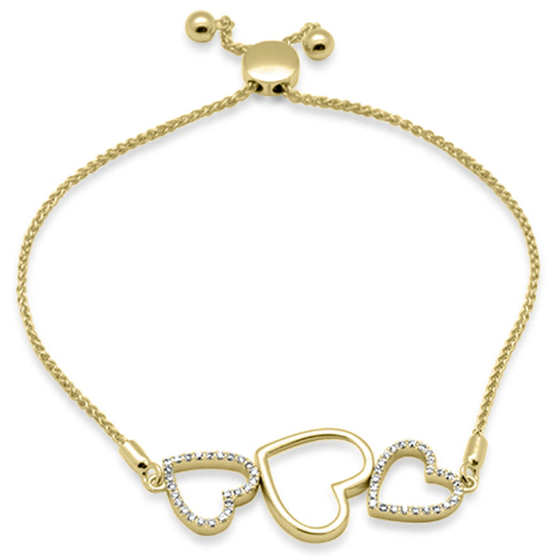 SPECIAL!.20ct G SI 14K Yellow Gold Diamond Heart Shape Adjustable Bola Bracelet 7.25" Long Adjustable