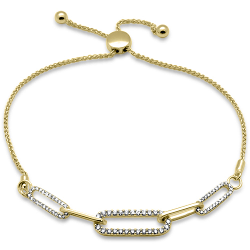 SPECIAL!.49ct G SI 14K Yellow Gold Diamond Paperclip Style Adjustable Bola Bracelet 7.25" Long Adjustable