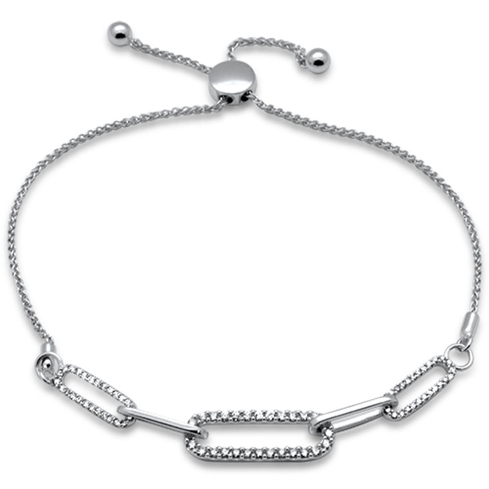 SPECIAL!.50ct G SI 14K White Gold Diamond Paperclip Style Adjustable Bola Bracelet 7.25" Long Adjustable