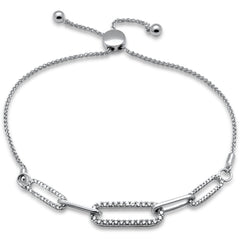 SPECIAL!.50ct G SI 14K White Gold Diamond Paperclip Style Adjustable Bola Bracelet 7.25" Long Adjustable