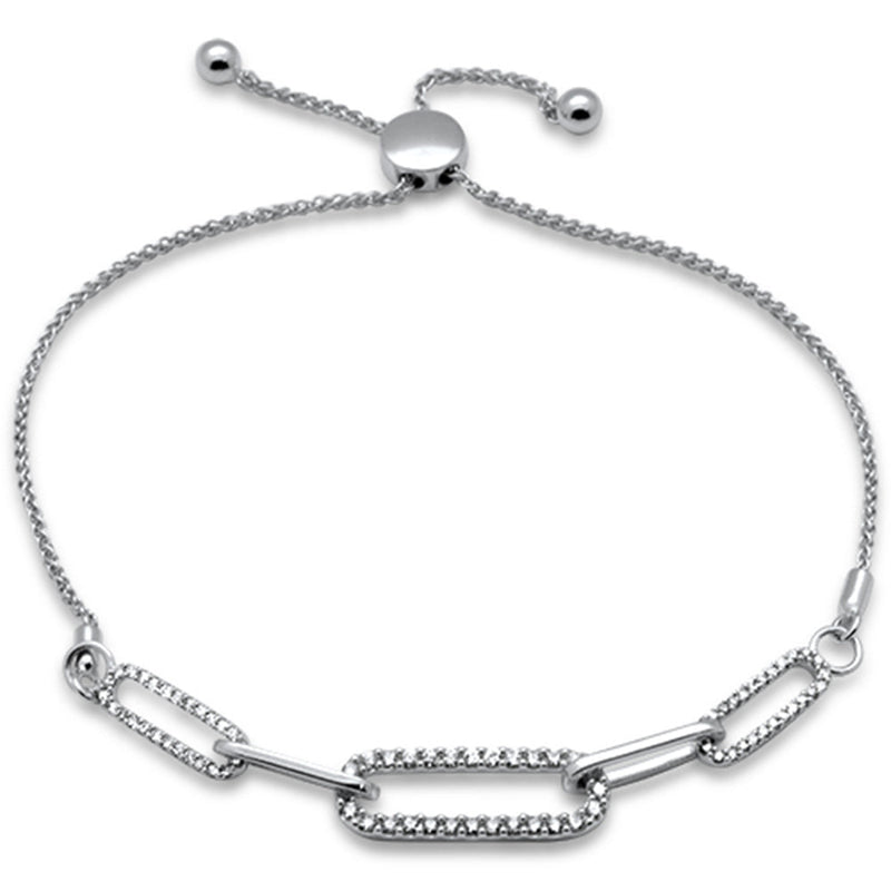 SPECIAL!.50ct G SI 14K White Gold Diamond Paperclip Style Adjustable Bola Bracelet 7.25" Long Adjustable