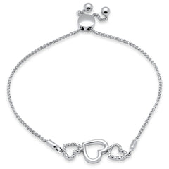 SPECIAL!.05ct G SI 14K White Gold Diamond Heart Shape Adjustable Bola Bracelet 7.25" Long Adjustable