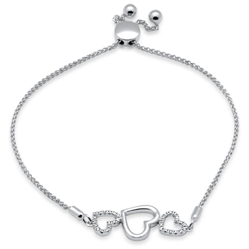 SPECIAL!.05ct G SI 14K White Gold Diamond Heart Shape Adjustable Bola Bracelet 7.25" Long Adjustable