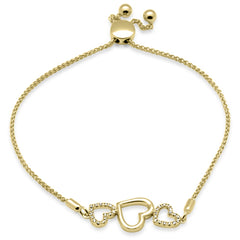 SPECIAL!.05ct G SI 14K Yellow Gold Diamond Heart Shape Adjustable Bola Bracelet 7.25" Long Adjustable