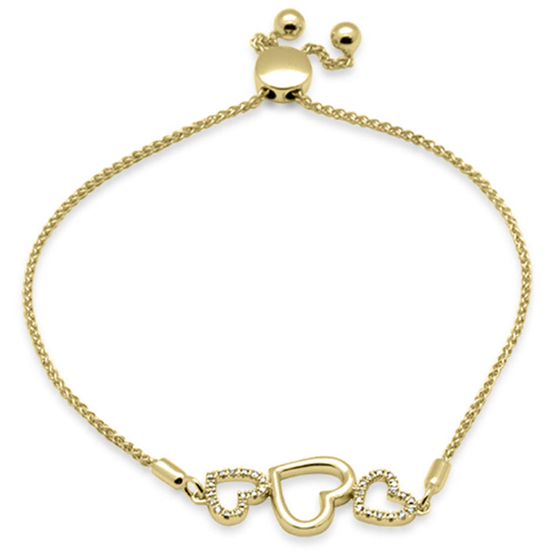 SPECIAL!.05ct G SI 14K Yellow Gold Diamond Heart Shape Adjustable Bola Bracelet 7.25" Long Adjustable