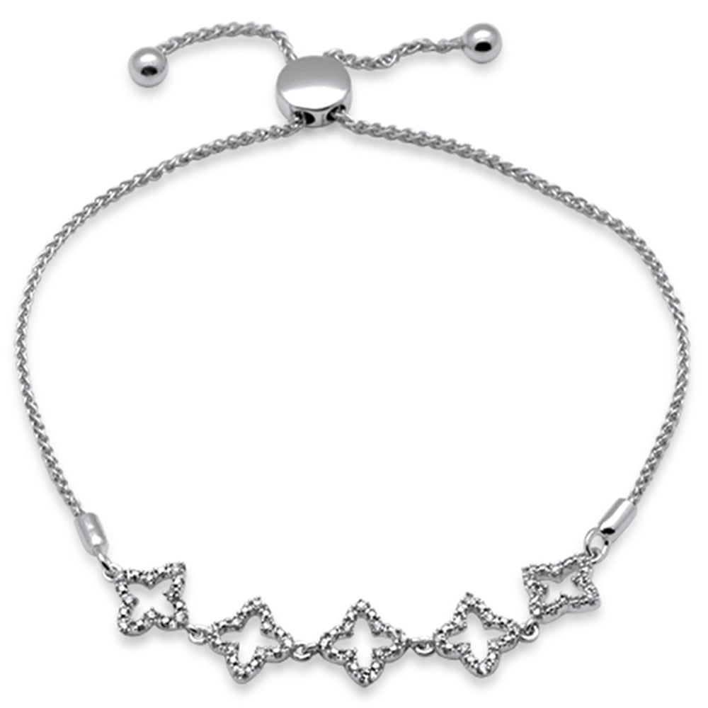 SPECIAL!.20ct G SI 14K White Gold Diamond Clover Style Adjustable Bola Bracelet 7.25" Long Adjustable