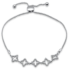 SPECIAL!.20ct G SI 14K White Gold Diamond Clover Style Adjustable Bola Bracelet 7.25" Long Adjustable
