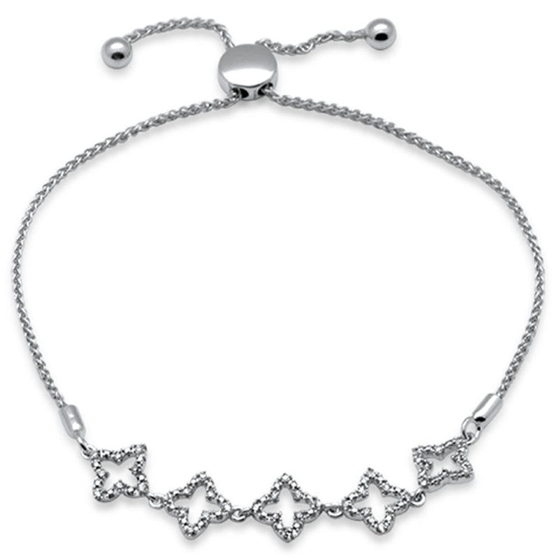 SPECIAL!.20ct G SI 14K White Gold Diamond Clover Style Adjustable Bola Bracelet 7.25" Long Adjustable