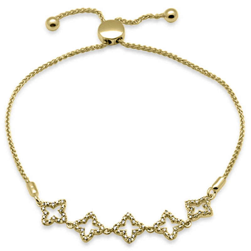 SPECIAL!.20ct G SI 14K Yellow Gold Diamond Clover Style Adjustable Bola Bracelet 7.25" Long Adjustable