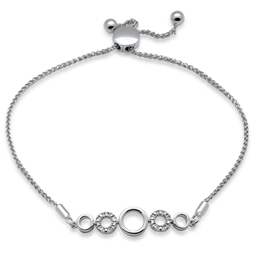 SPECIAL!.05ct G SI 14K White Gold Diamond Round Shape Adjustable Bola Bracelet 7" Long Adjustable