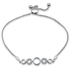 SPECIAL!.05ct G SI 14K White Gold Diamond Round Shape Adjustable Bola Bracelet 7" Long Adjustable