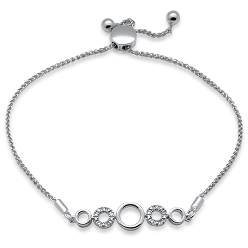 SPECIAL!.05ct G SI 14K White Gold Diamond Round Shape Adjustable Bola Bracelet 7" Long Adjustable
