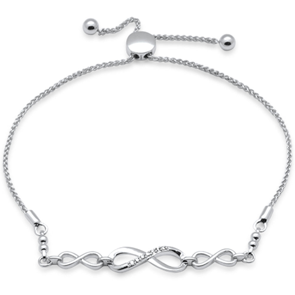 SPECIAL!.05ct G SI 14K White Gold Diamond Infinity Adjustable Bola Bracelet 7" Long Adjustable
