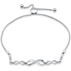 SPECIAL!.05ct G SI 14K White Gold Diamond Infinity Adjustable Bola Bracelet 7" Long Adjustable