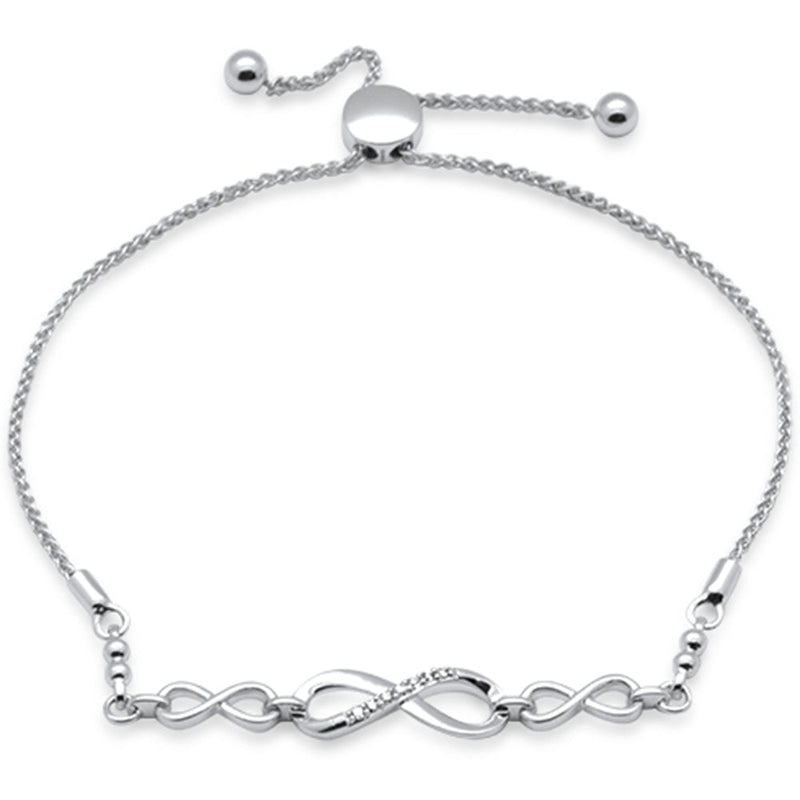 SPECIAL!.05ct G SI 14K White Gold Diamond Infinity Adjustable Bola Bracelet 7" Long Adjustable
