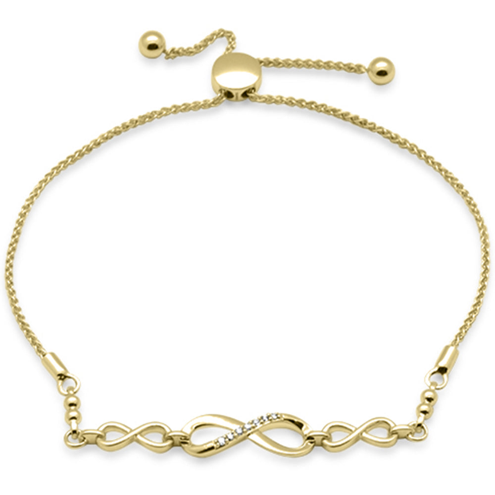SPECIAL!.05ct G SI 14K Yellow Gold Diamond Infinity Adjustable Bola Bracelet 7" Long Adjustable