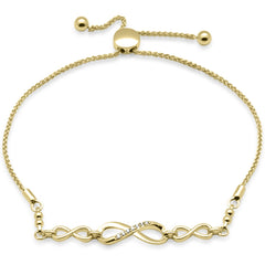 SPECIAL!.05ct G SI 14K Yellow Gold Diamond Infinity Adjustable Bola Bracelet 7" Long Adjustable