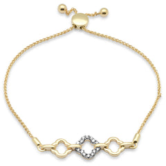 SPECIAL!.16ct G SI 14K Yellow Gold Diamond Clover Adjustable Bola Bracelet 7.25" Long Adjustable