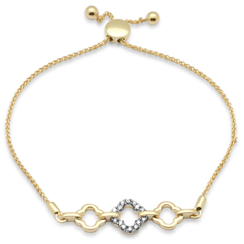 SPECIAL!.16ct G SI 14K Yellow Gold Diamond Clover Adjustable Bola Bracelet 7.25" Long Adjustable