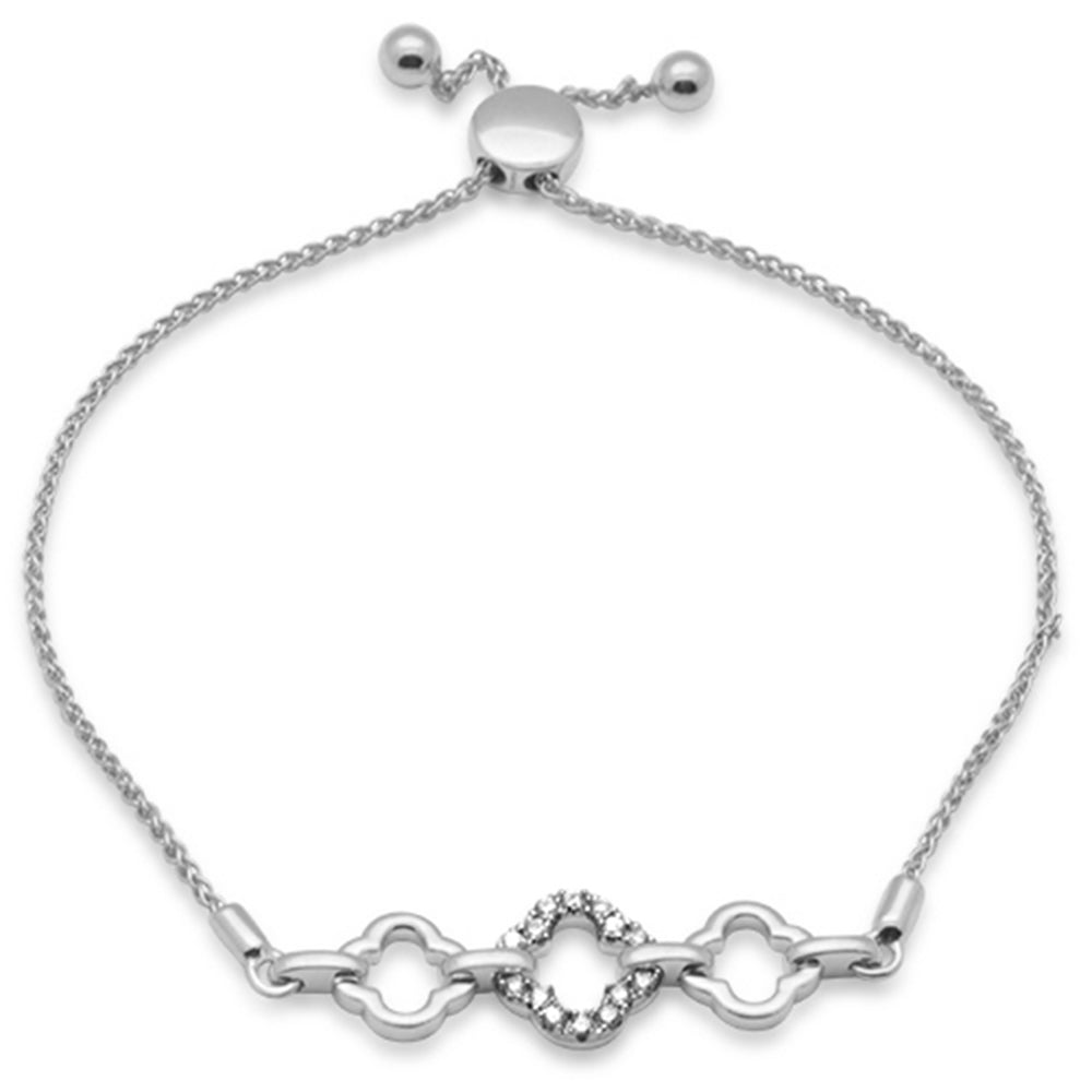 SPECIAL!.16ct G SI 14K White Gold Diamond Clover Adjustable Bola Bracelet 7.25" Long Adjustable