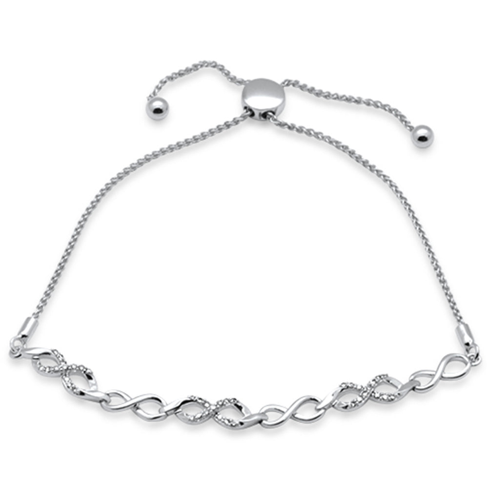 SPECIAL!.19ct G SI 14K White Gold Diamond Infinity Adjustable Bola Bracelet 7.25" Long Adjustable