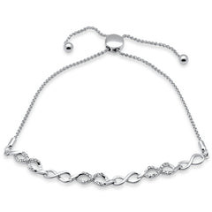 SPECIAL!.19ct G SI 14K White Gold Diamond Infinity Adjustable Bola Bracelet 7.25" Long Adjustable