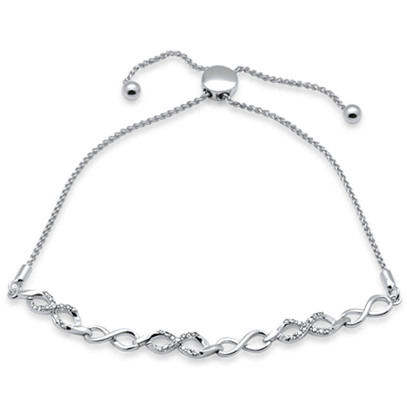 SPECIAL!.19ct G SI 14K White Gold Diamond Infinity Adjustable Bola Bracelet 7.25" Long Adjustable