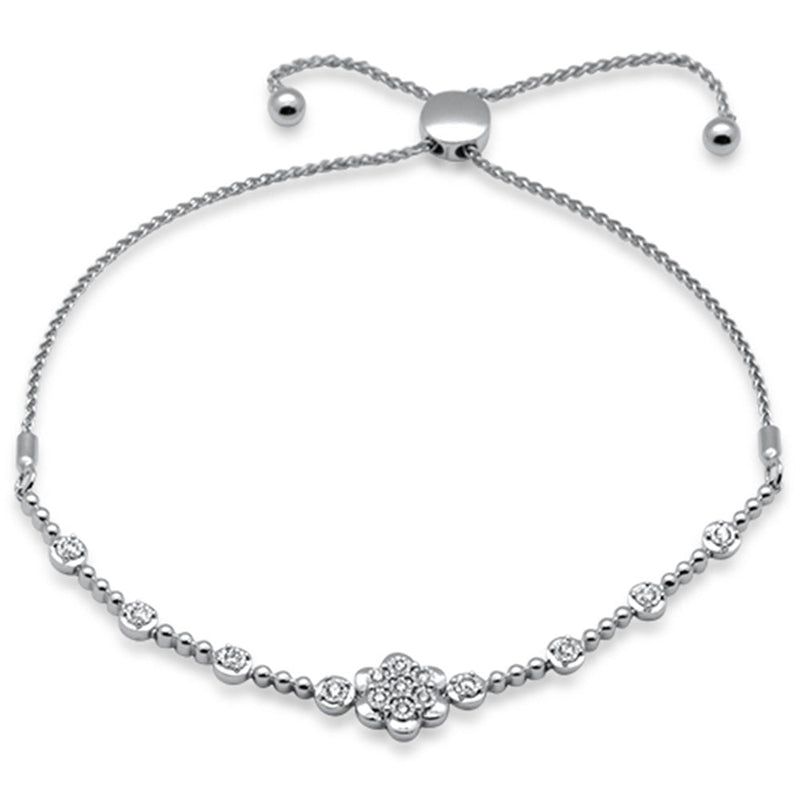 SPECIAL!.20ct G SI 14K White Gold Diamond Adjustable Bola Bracelet 7.25" Long Adjustable