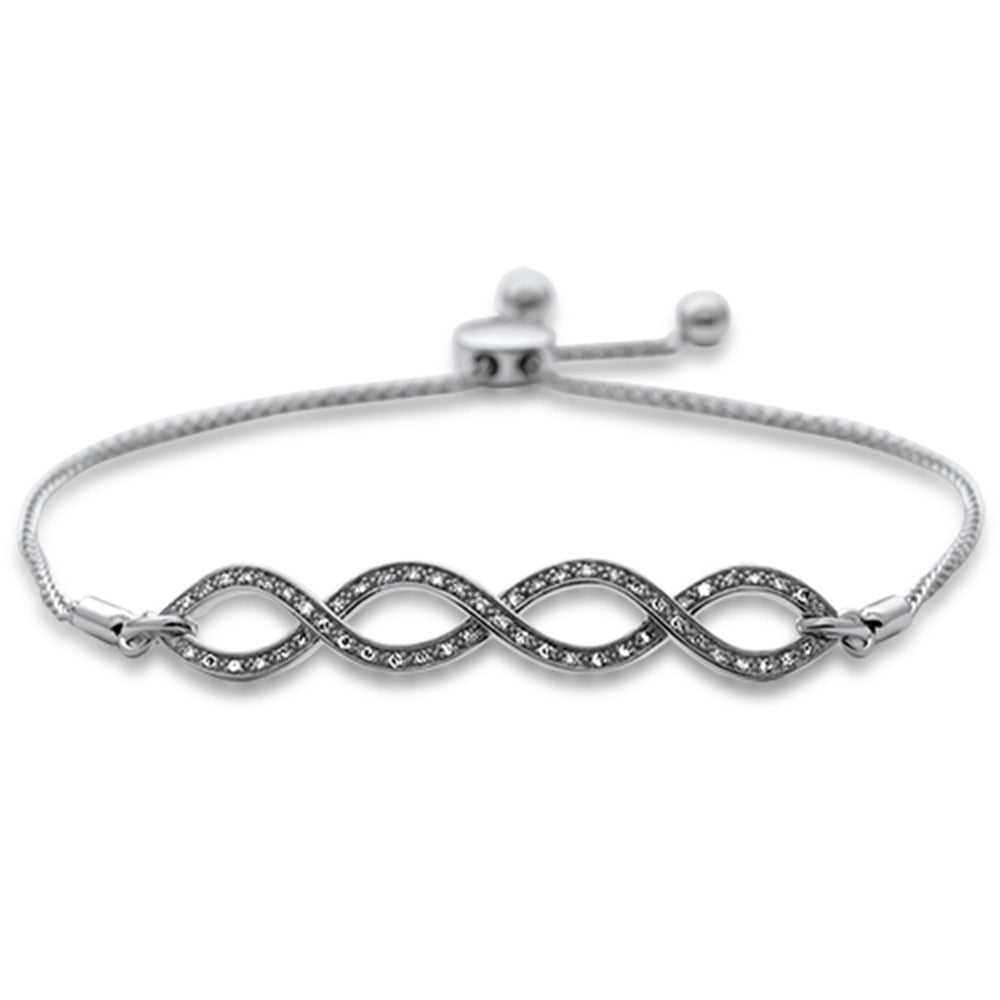 SPECIAL!.13ct G SI 14K White Gold Diamond Infinty Adjustable Bola Bracelet 7.25" Long Adjustable