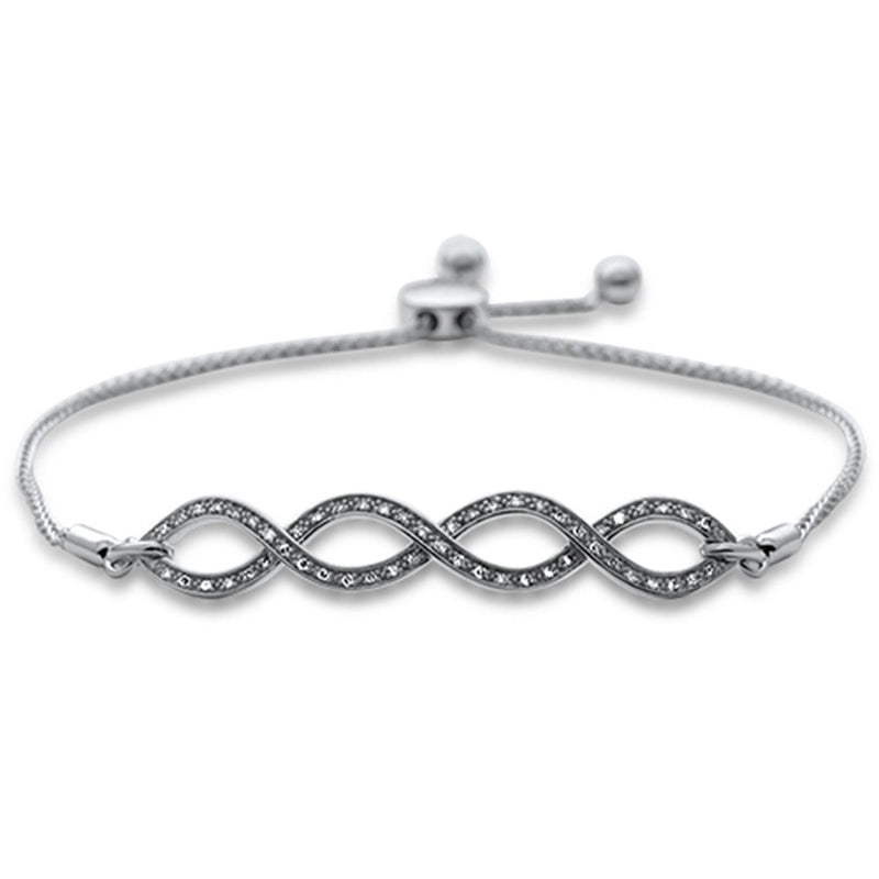 SPECIAL!.13ct G SI 14K White Gold Diamond Infinty Adjustable Bola Bracelet 7.25" Long Adjustable
