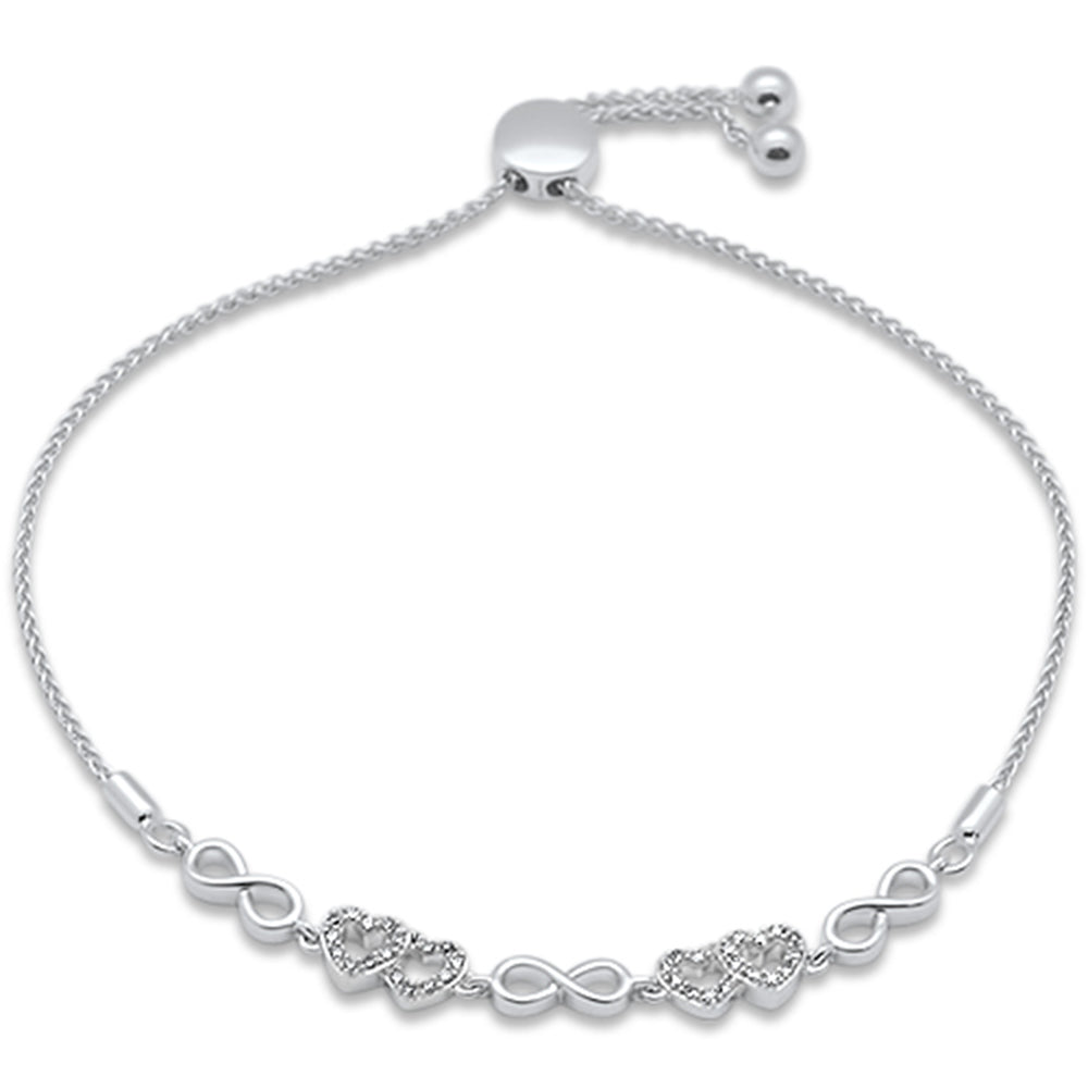 SPECIAL!.16ct G SI 14K White Gold Diamond Infinty & Heart Adjustable Bola Bracelet 7.25" Long Adjustable