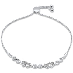 SPECIAL!.16ct G SI 14K White Gold Diamond Infinty & Heart Adjustable Bola Bracelet 7.25" Long Adjustable