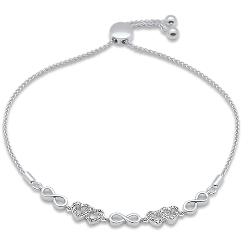 SPECIAL!.16ct G SI 14K White Gold Diamond Infinty & Heart Adjustable Bola Bracelet 7.25" Long Adjustable
