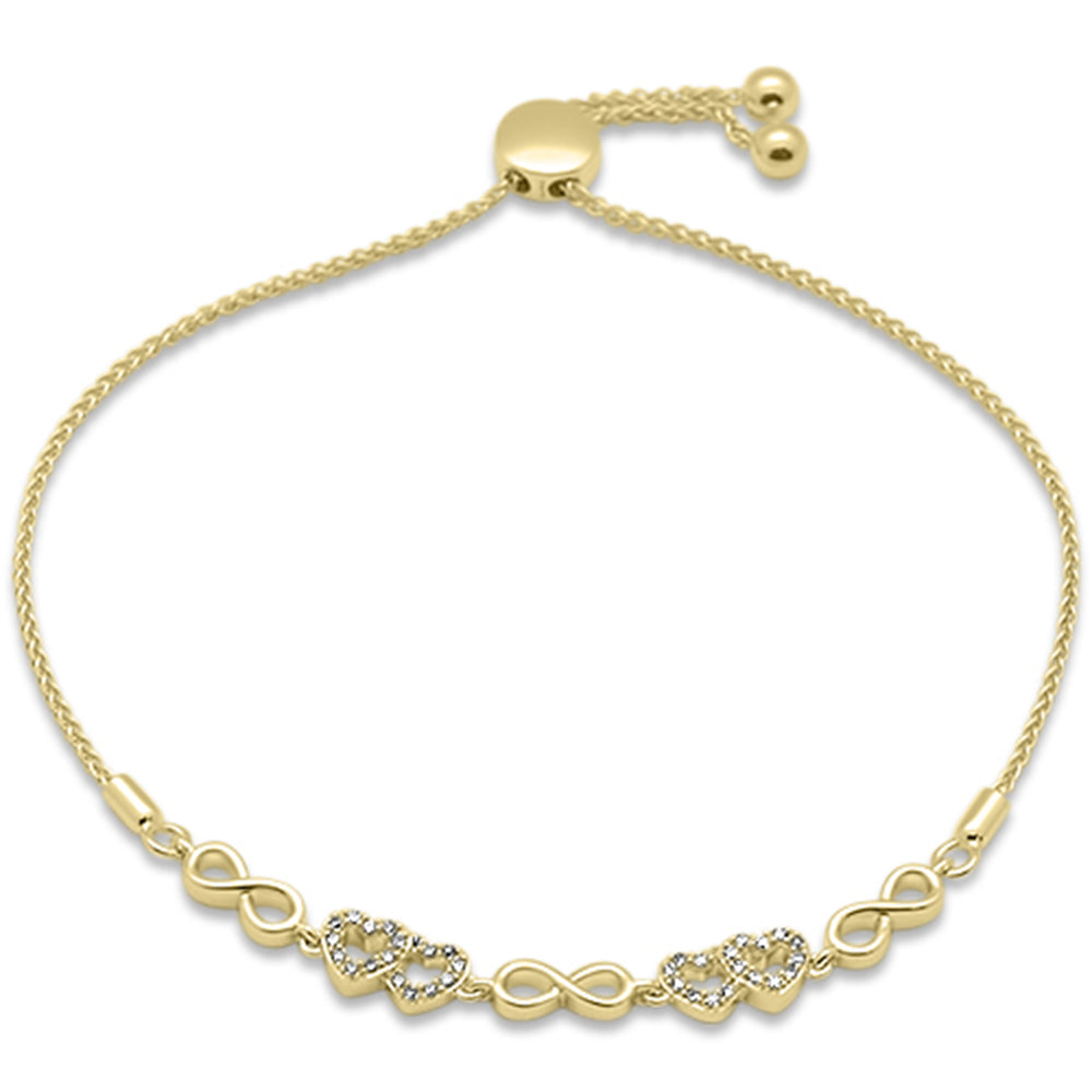 SPECIAL!.16ct G SI 14K Yellow Gold Diamond Infinty & Heart Adjustable Bola Bracelet 7.25" Long Adjustable