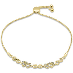 SPECIAL!.16ct G SI 14K Yellow Gold Diamond Infinty & Heart Adjustable Bola Bracelet 7.25" Long Adjustable