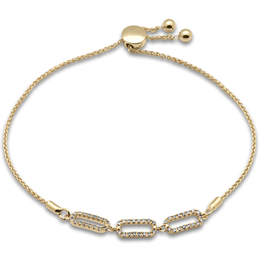 SPECIAL!.24ct G SI 14K Yellow Gold Diamond Paperclip Style Adjustable Bola Bracelet 7.25" Long Adjustable
