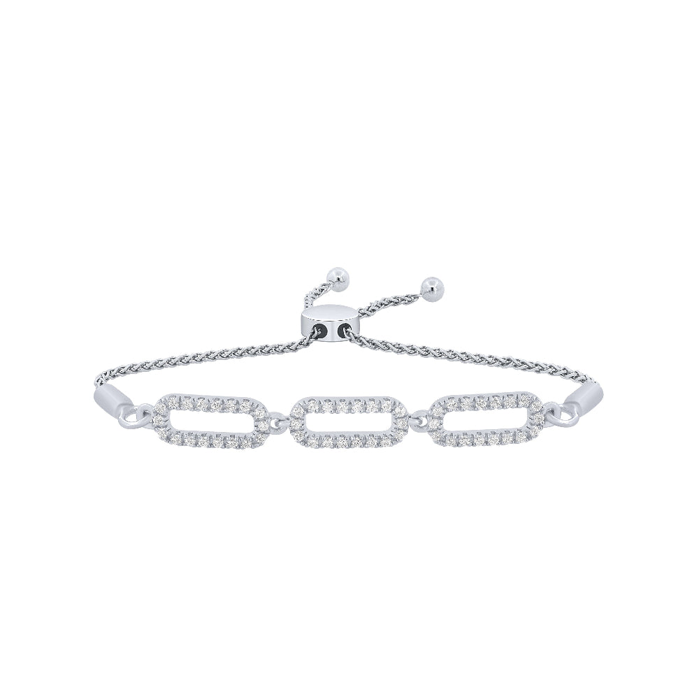 SPECIAL!.25ct G SI 14K White Gold Diamond Paperclip Style Adjustable Bola Bracelet 7.25" Long Adjustable