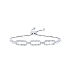 SPECIAL!.25ct G SI 14K White Gold Diamond Paperclip Style Adjustable Bola Bracelet 7.25" Long Adjustable