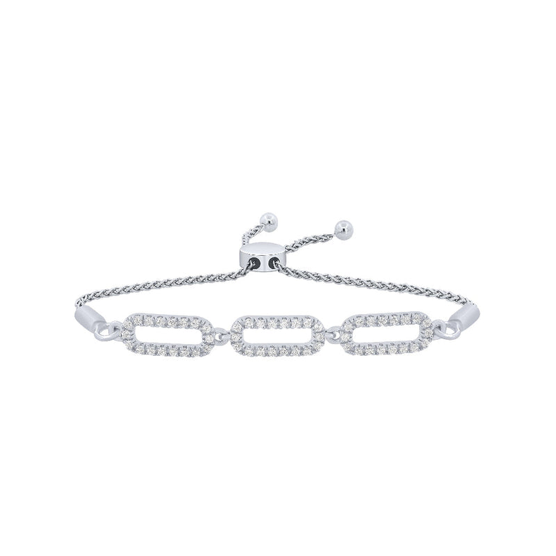 SPECIAL!.25ct G SI 14K White Gold Diamond Paperclip Style Adjustable Bola Bracelet 7.25" Long Adjustable