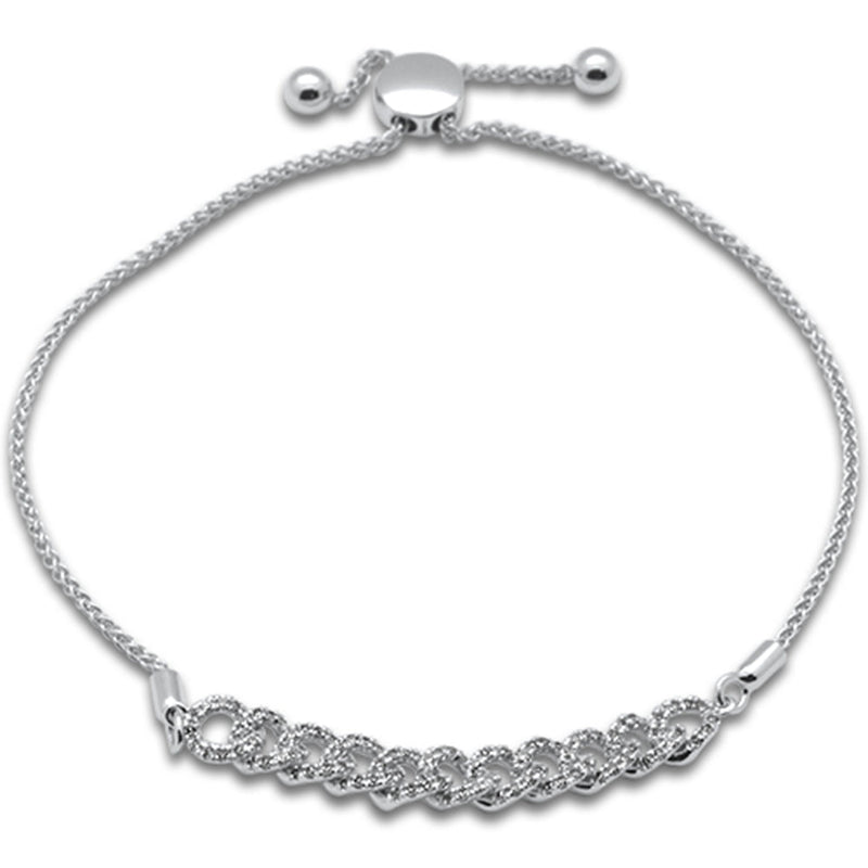 SPECIAL!.48ct G SI 14K White Gold Diamond Cuban Style Adjustable Bola Bracelet 7.25" Long Adjustable