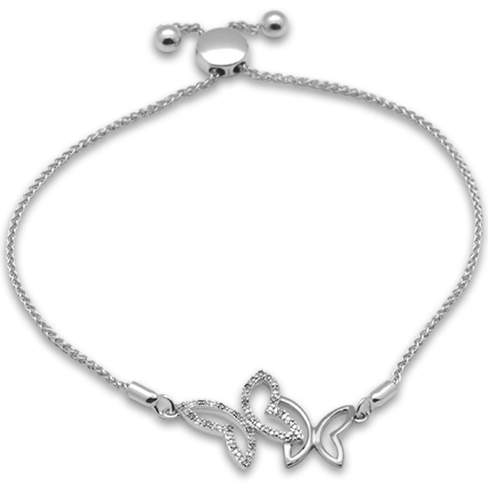 SPECIAL!.05ct G SI 14K White Gold Diamond Butterfly Adjustable Bola Bracelet 7.25" Long Adjustable