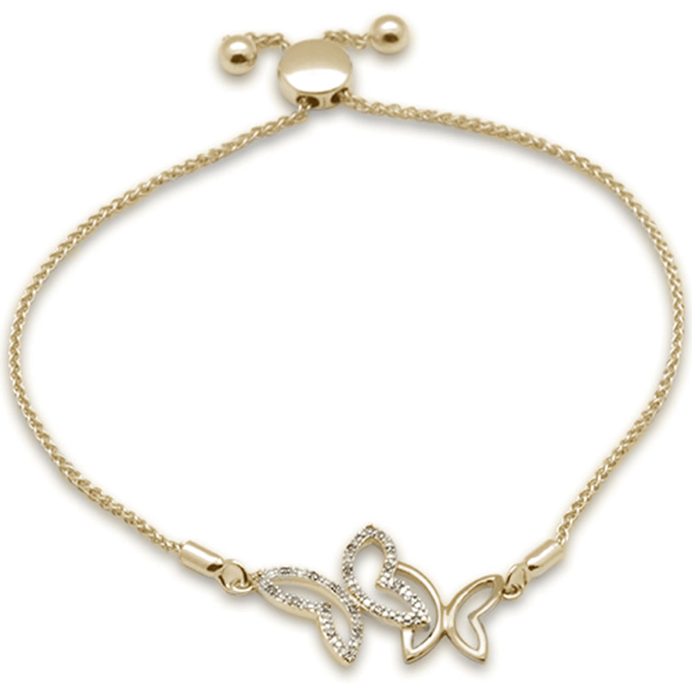 SPECIAL!.05ct G SI 14K Yellow Gold Diamond Butterfly Adjustable Bola Bracelet 7.25" Long Adjustable