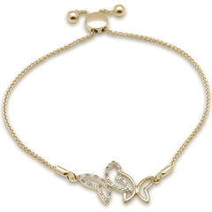 SPECIAL!.05ct G SI 14K Yellow Gold Diamond Butterfly Adjustable Bola Bracelet 7.25" Long Adjustable