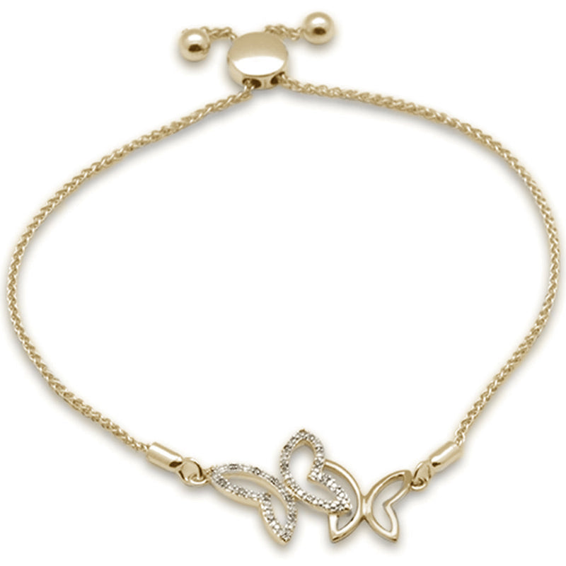 SPECIAL!.05ct G SI 14K Yellow Gold Diamond Butterfly Adjustable Bola Bracelet 7.25" Long Adjustable